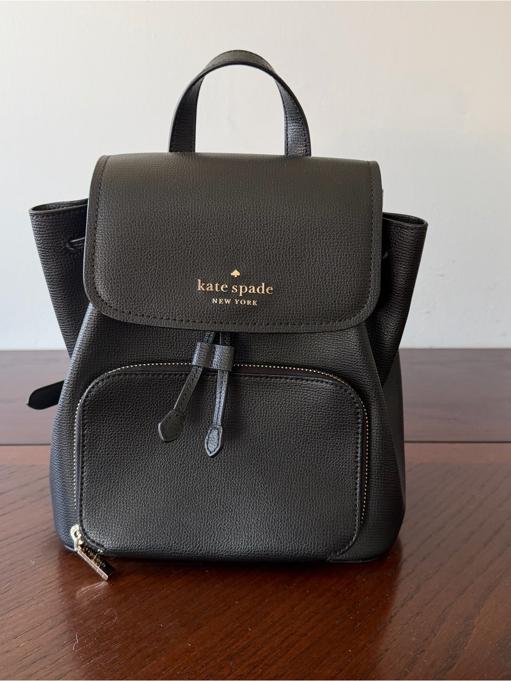 Kate Spade NWOT Black Pebbled Medium Backpack Purse Bag